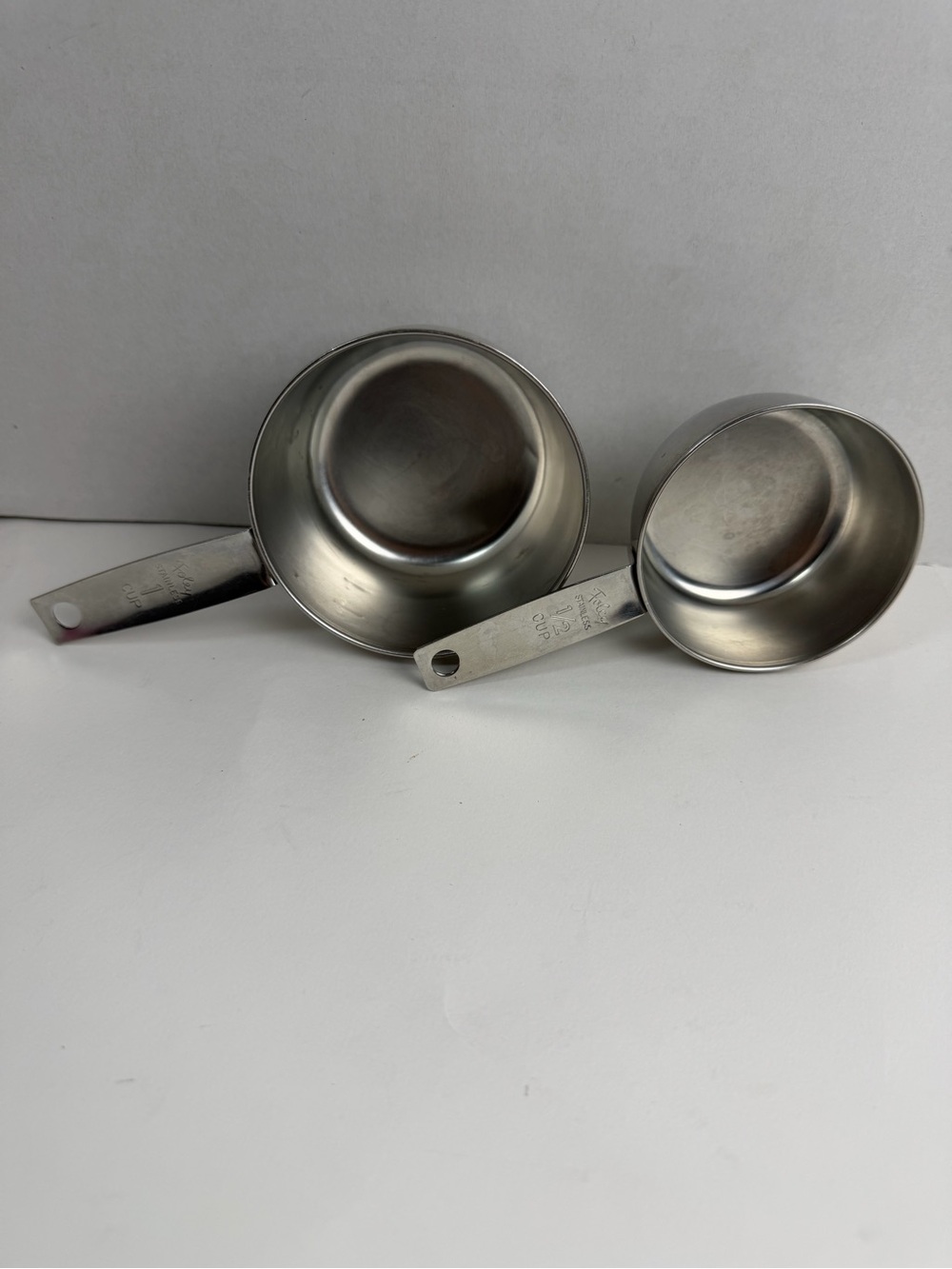 Lot 2 Vintage Foley 1 Cup 1/2 Cup Measuring Cup Stainless Steel Handle
